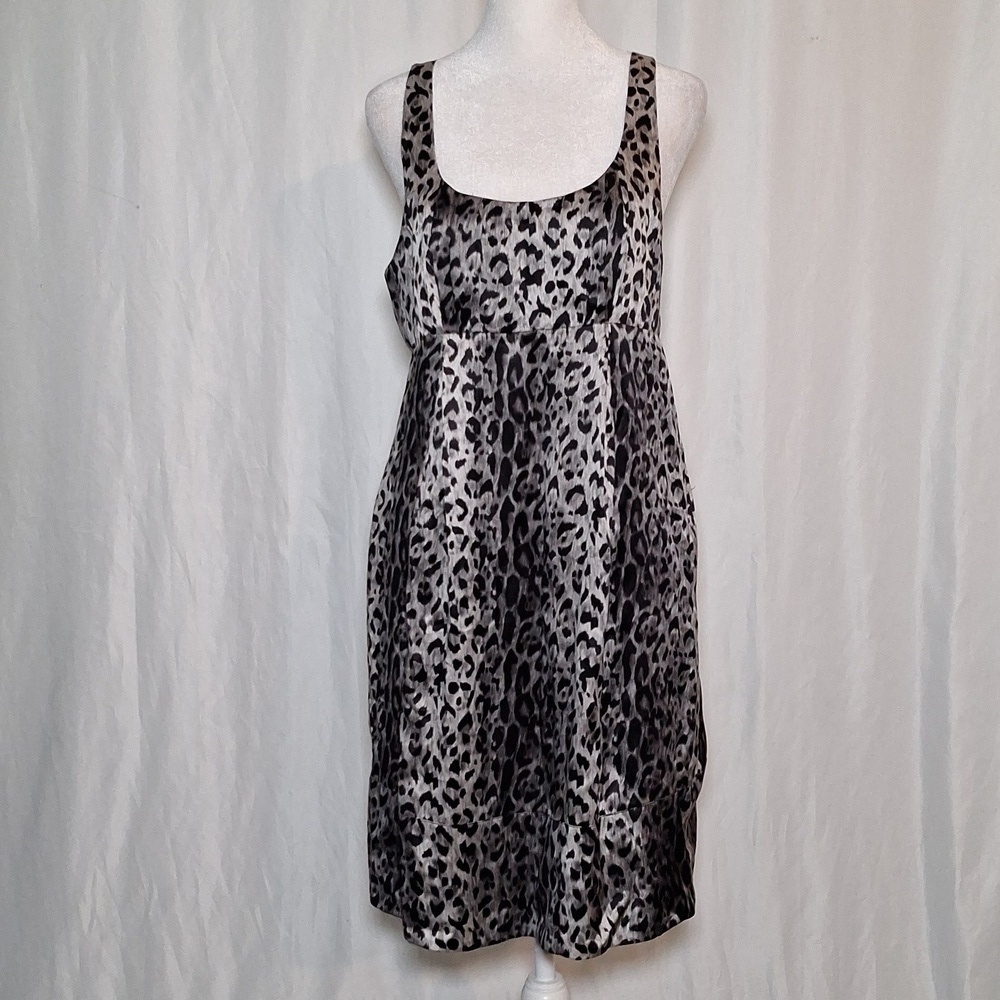 The Limited Black & Gray Animal Print Mini Dress 100% Silk